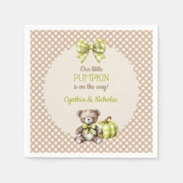 秋のプレイドテディベアパンプキン スタンダードカクテルナプキン