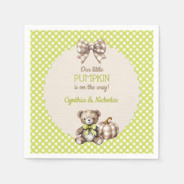 秋のプレイドテディベアパンプキン スタンダードカクテルナプキン