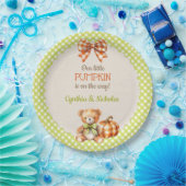 秋のプレイドテディベアパンプキン ペーパープレート (パーティー)