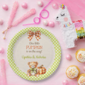 秋のプレイドテディベアパンプキン ペーパープレート (パーティー)