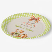 秋のプレイドテディベアパンプキン ペーパープレート (アングル)