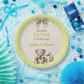 秋のプレイドテディベアパンプキン ペーパープレート (パーティー)