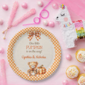 秋のプレイドテディベアパンプキン ペーパープレート (パーティー)