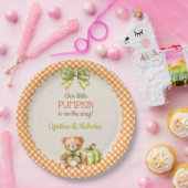 秋のプレイドテディベアパンプキン ペーパープレート (パーティー)