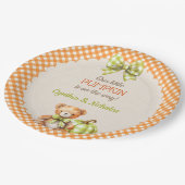 秋のプレイドテディベアパンプキン ペーパープレート (アングル)