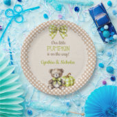 秋のプレイドテディベアパンプキン ペーパープレート (パーティー)