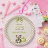 秋のプレイドテディベアパンプキン ペーパープレート (パーティー)