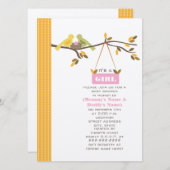 秋のベイビーシャワー ママとパパの鳥とピンクの卵 招待状 (正面/裏面)