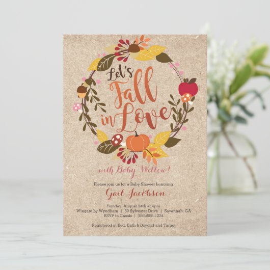秋のベビーシャワーの招待状-ピンクは"恋に落ちます" 招待状 (スタンド正面)