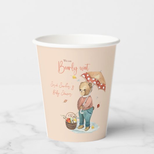 秋のベビーシャワー紙カップ、ベアーカップ 紙コップ (正面)