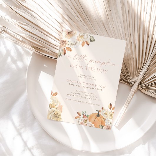 秋のベビーシャワー 女の子 ピンクの小さなかぼちゃ 招待状