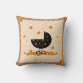 秋のベビー乳母車落葉ちる枕 クッション (正面)