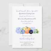 秋のベビー散水ボーイパンプキンブルー花模様 招待状 (正面)