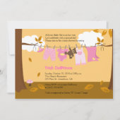 秋のベビー物干しピンクガール5x7赤ちゃんシャワー 招待状 (正面)