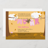 秋のベビー物干しピンクガール5x7赤ちゃんシャワー 招待状 (正面/裏面)