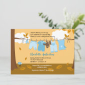 秋のベビー物干しブルーボーイ5x7ベビーシャワー 招待状 (スタンド正面)