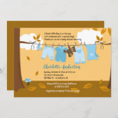 秋のベビー物干しブルーボーイ5x7ベビーシャワー 招待状 (正面/裏面)