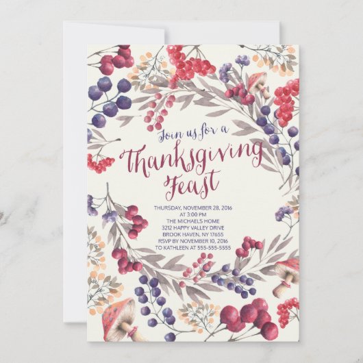 秋のベリーフローラ感謝祭招待状 招待状 (正面)