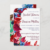 秋のベリー葉&ブライダルシャワー、レッド&ブルー 招待状 (正面/裏面)