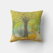 秋のベンチの正方形の枕 クッション (裏面)