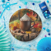 秋のホットチョコレートオンツリースタンプ ペーパープレート (パーティー)