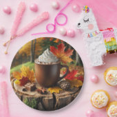 秋のホットチョコレートオンツリースタンプ ペーパープレート (パーティー)