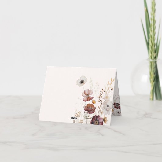 秋のボヘミアンスタイルのウェディングシャワーのための花のアーチ サンキューカード (裏面)