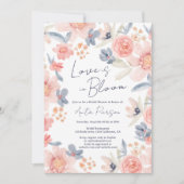 秋のボヘミアンフラワーピンクブルーエレガントなブライズシャワー 招待状 (正面)