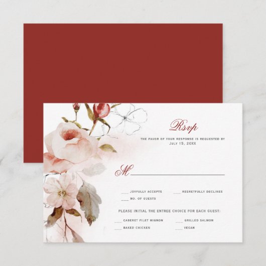 秋のボヘミアンワンダーランド フラワーをイメージした水彩画 出欠カード (正面/裏面)