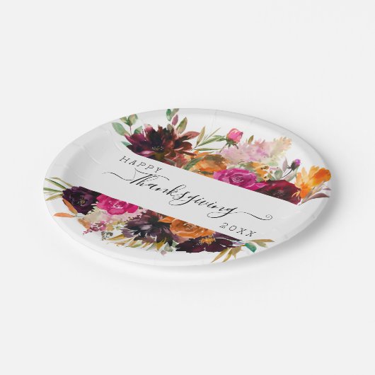 秋のボホウォーターカラーフローラ感謝祭 ペーパープレート (アングル)