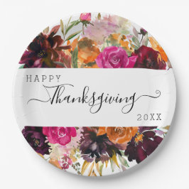 秋のボホウォーターカラーフローラ感謝祭 ペーパープレート