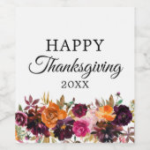 秋のボホウォーターカラーフローラ感謝祭 ワインラベル (シングルラベル)