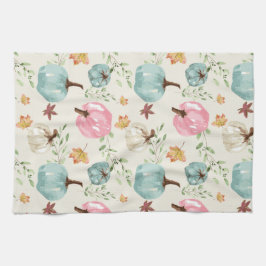 秋のボホシックウォーターカラーパンプキンと葉 キッチンタオル