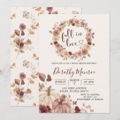 秋のボホー ブラッシュとマルサラ フラワーパンプキンシャワー 招待状 (正面/裏面)