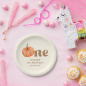 秋のボホ秋ウォーターカラーパンプキン1st誕生日 ペーパープレート (パーティー)