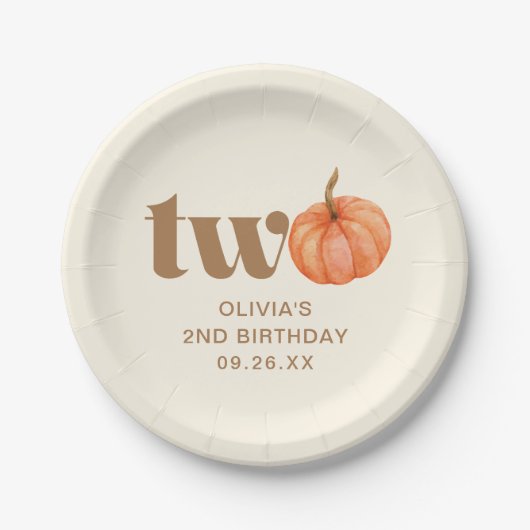 秋のボホ秋ウォーターカラーパンプキン2nd誕生日 ペーパープレート (正面)