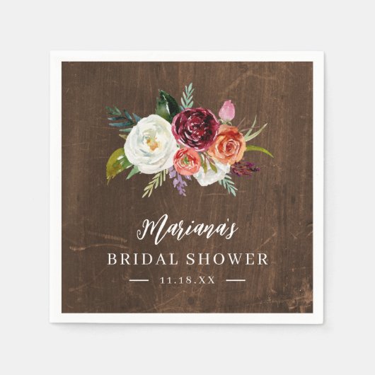 秋のボホ開花パーソナライズされたブライダルシャワー スタンダードカクテルナプキン (正面)