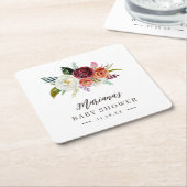 秋のボホ開花パーソナライズされたベビーシャワー スクエアペーパーコースター (アングル)