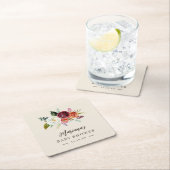 秋のボホ開花パーソナライズされたベビーシャワー スクエアペーパーコースター (インサイチュ)