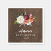 秋のボホ開花パーソナライズされたベビーシャワー スタンダードカクテルナプキン (正面)