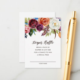 秋のボホ開花赤ちゃんシャワーおむつラッフルカード エンクロージャーカード