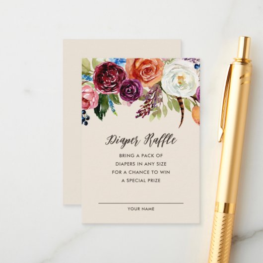 秋のボホ開花赤ちゃんシャワーおむつラッフルカード エンクロージャーカード (正面/裏面インサイチュ)