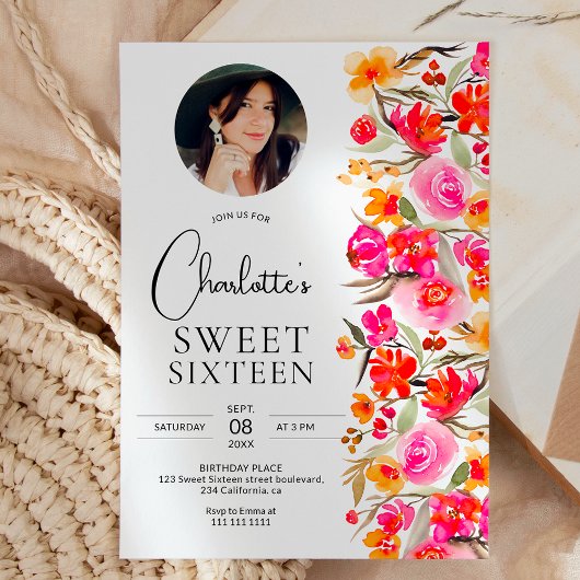 秋のボホ 赤オレンジ 花の写真 スイート16 招待状