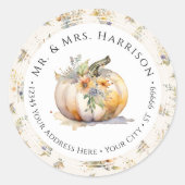 秋のポンプキン フラワー ワイルドフラワー リーフ 返信先住所 ラウンドシール (正面)