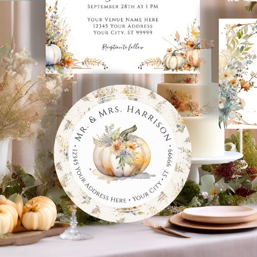 秋のポンプキン フラワー ワイルドフラワー リーフ 返信先住所 ラウンドシール