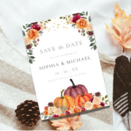 秋のポンプキン 秋の花 Save the Date 招待状