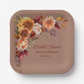 秋のマウスシャワー付きモカ花模様 ペーパープレート (正面)