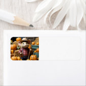 秋のマウス農家とカボチャのラベル ラベル (インサイチュ)