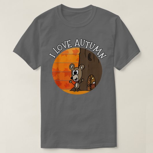 秋のマウス、私は秋を愛し、野生動物の恋人 Tシャツ (デザイン正面)