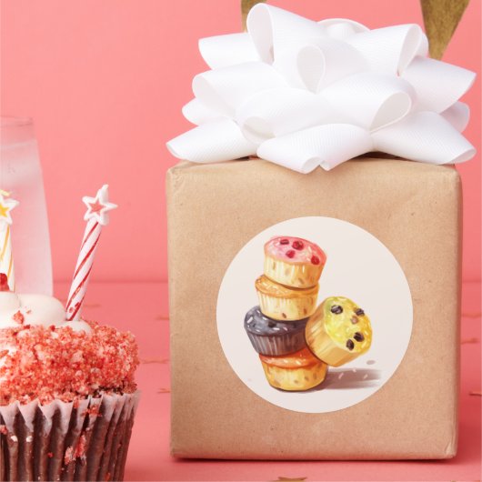 秋のマフィンタワー ラウンドシール (パーティー)